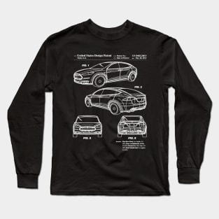 Tesla Model X Patent White Long Sleeve T-Shirt